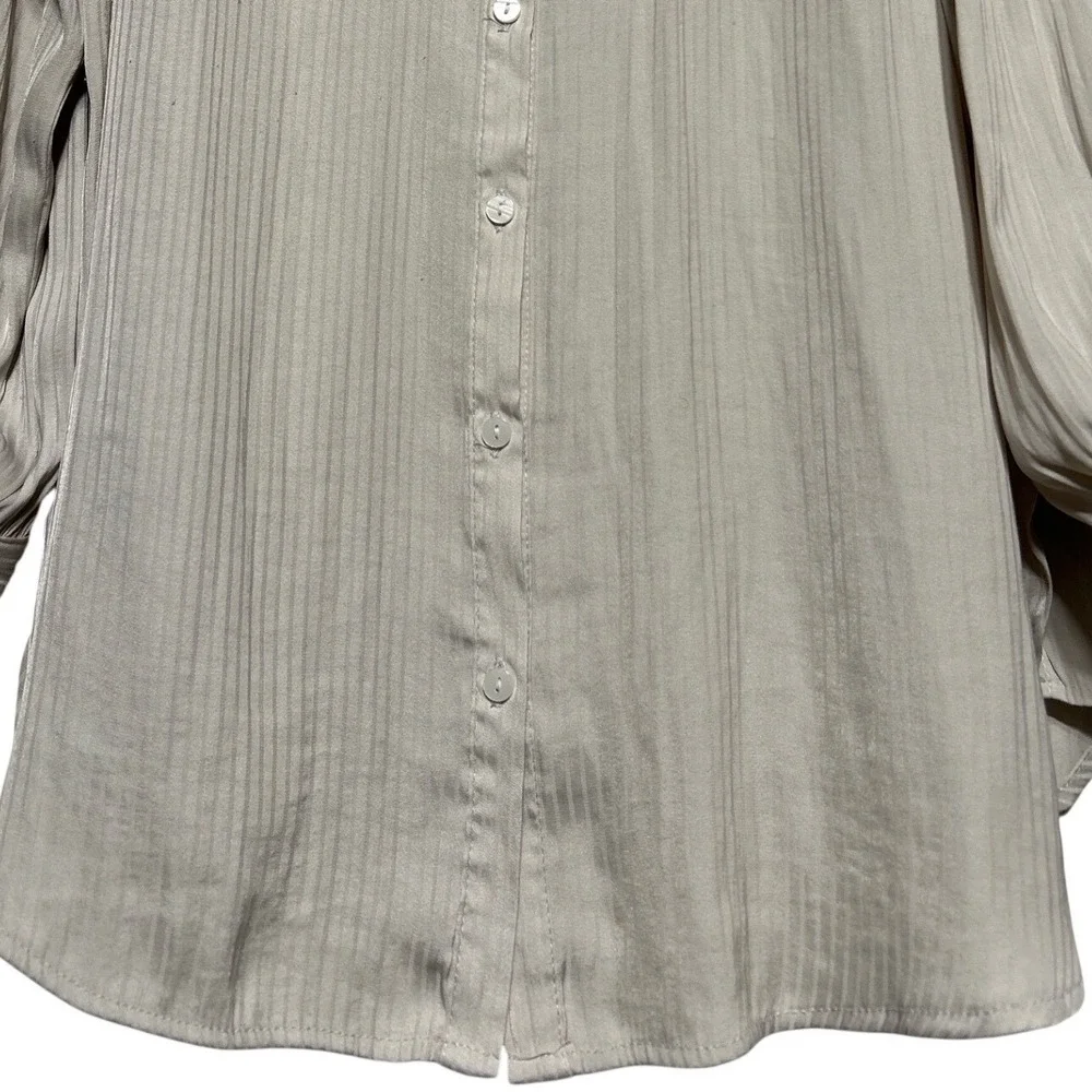 Free People Serena Striped Puff Shoulder Button Up Shirt Beige Women's Small‎